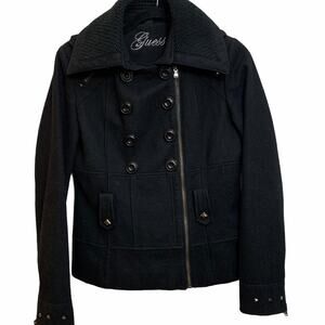 Guess Black Wool Double Breasted Jacket